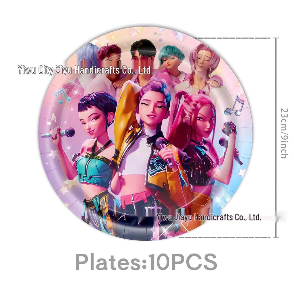 Demon Hunter Team Birthday Party Set: Plates, Cups, Napkins, Tablecloth, Cutlery & Banner