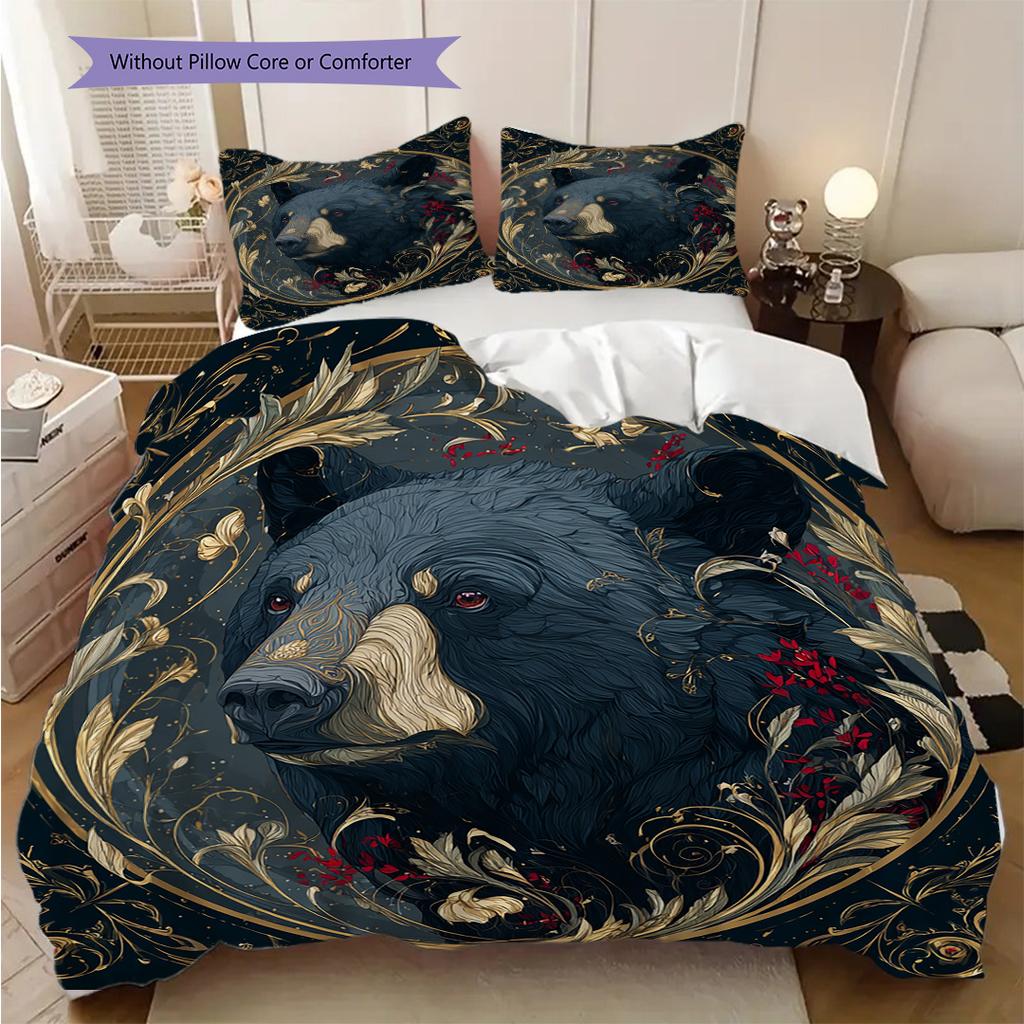 Schwarzbär-Muster Bettwäsche Steppdecke Set Bettbezug Kissenbezug Heimdekoration Geburtstagsgeschenk (1 Bettbezug + 2 Kissenbezüge, ohne Füllung)