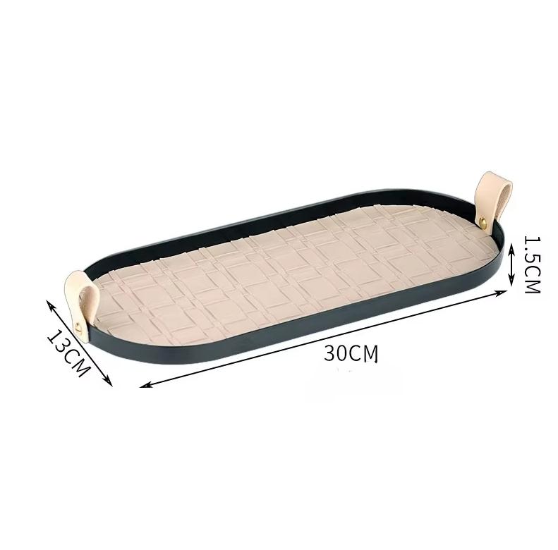 Nordic Woven Leather Storage Tray Jewelry Display Plate Cosmetic Sundries Plate Rectangle Cake Fruit Dessert Tray Home Decor