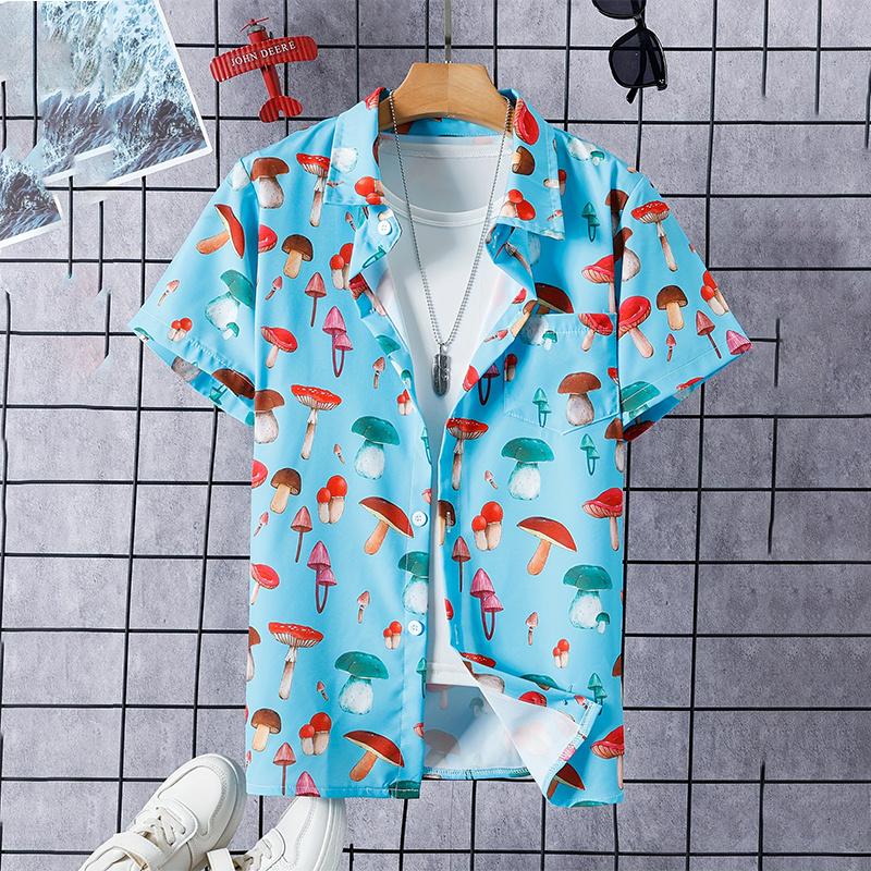 3D Dinosaur Printing Shirts For Men Plants Mushroom Graphic Shirts For Women Children Fashion Hawaiian Top Shorts & Blouses