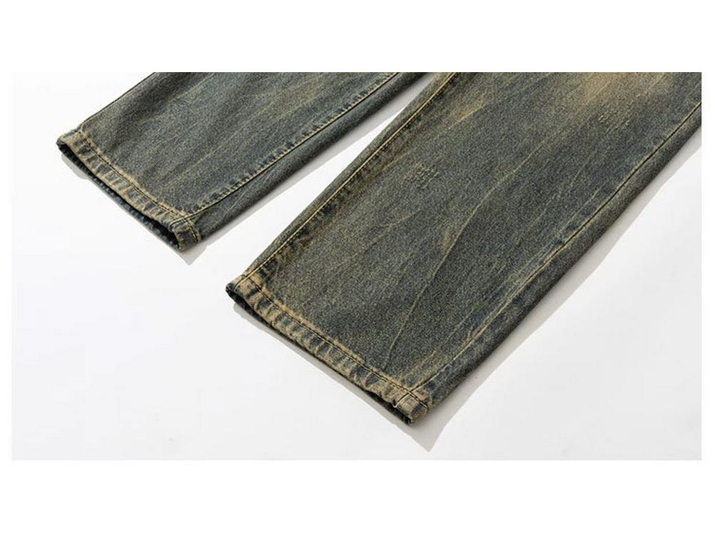 Męskie jeansy retro o luźnym kroju z prostą nogawką - japoński trend prania w żółtym błocie