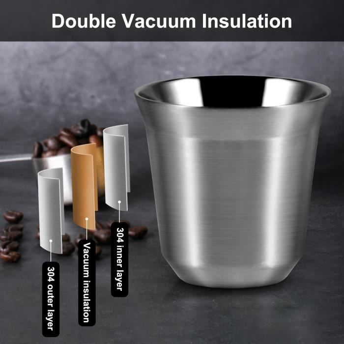 Tasses à expresso - Inox - Lot de 2 - Acier inoxydable 304 - Non toxiques - Design contemporain