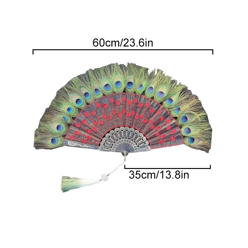 1PC Folding Fan Colorful Peacock Feather Home Decoration Embroidery Sequin High Quality Dance Hand Fans