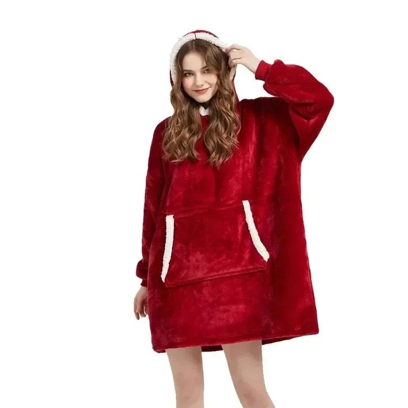 Bluzy zimowe Bluzy damskie Męskie Bluzy Polarowe Giant TV Oversized Koc z Długimi Flanelowymi Rękawami