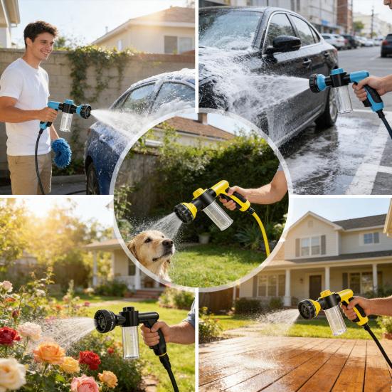 Car Wash Foam Cannon High Pressure Garden Hose Nozzle with Soap Dispenser Foam Sprayer with 8 Adjustable Spray Modes