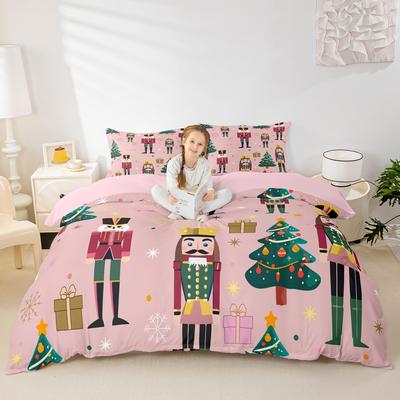 Homewish Happy New Year Duvet Cover Set for Kids 2pcs/3pcs, Merry Christmas Xmas Bedding, Nutcracker Santa Claus Comforter Cover