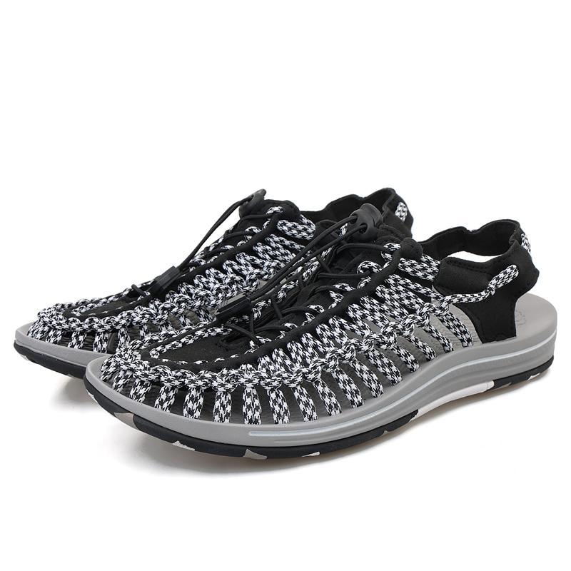 

38-48 Summer Men s Sandals Large Size Hand-woven Shoes 35 чёрный/белый