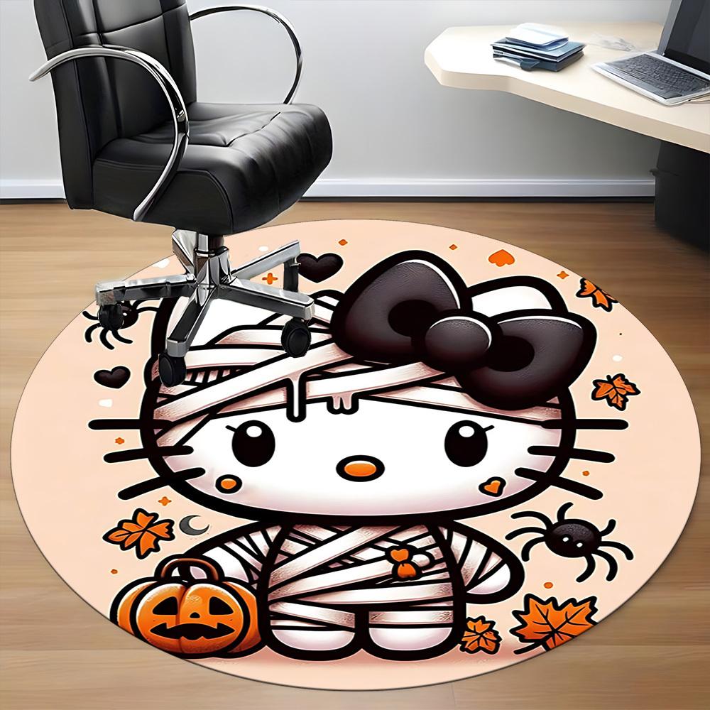 Halloween Hello Kitty Office Round Area Rug, Indoor Mat Suitable For Office,Bedroom Living Room Home Decor, Room Deco a0908122