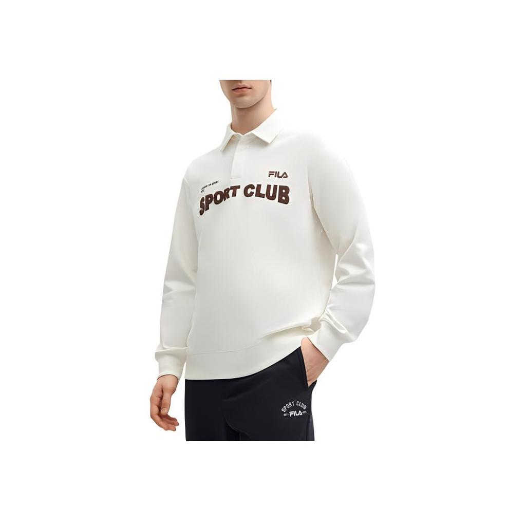 Fila Letter Print Casual Long Sleeve Polo Shirt Men Tops White F11M419207F-WT