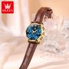 OLEVS 5523 Original Brand Women's Watches Fashion Waterproof Leather Strap Quartz Watch for Lady Chronograph Luminous Wristwatch