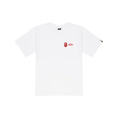 Vans BAPE Sk8-Hi Drukowany Casualowy Oddychający T-shirt z Okrągłym Dekoltem i Krótkim Rękawem Amerykański Retro Unisex Top Biały VN0A7XQ9448