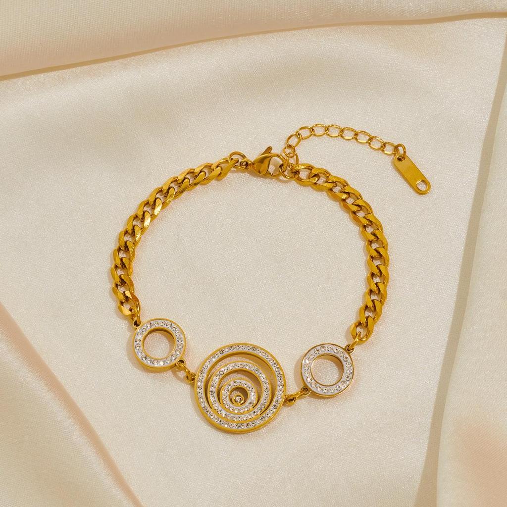 Luxury Gold-Plated Stainless Steel Jewelry Set with Diamond-Accented Necklace, Earrings, Bracelet, and Anklet