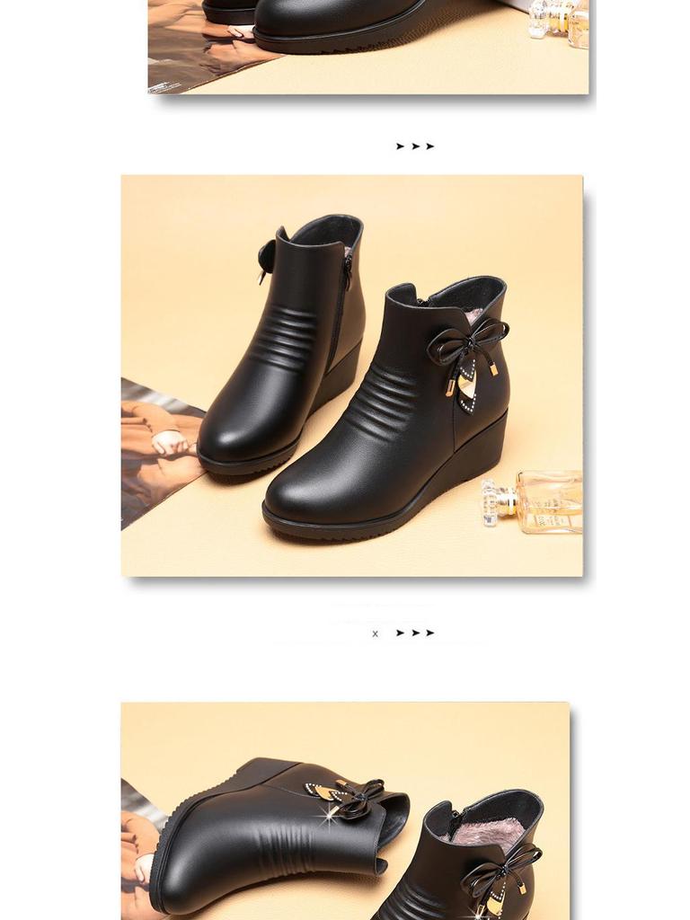 Autumn Winter Women’s Non-Slip Wedge Heel Ankle Boots - Warm Velvet Lined for Mature & Elderly