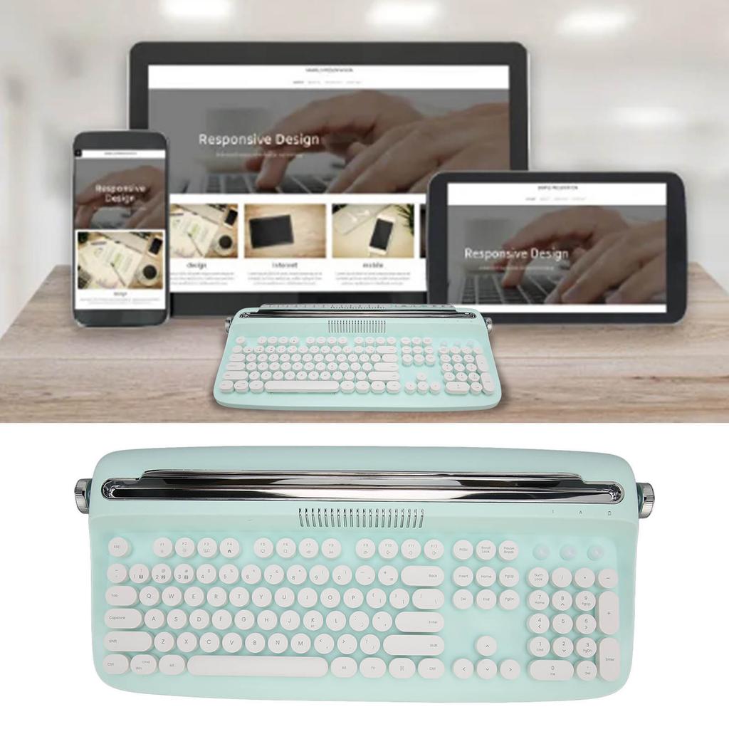 Wireless Typewriter Keyboard Retro 104 Keys 5.0 Integrated Stand Tablet Keyboard for Smart Phone Laptop