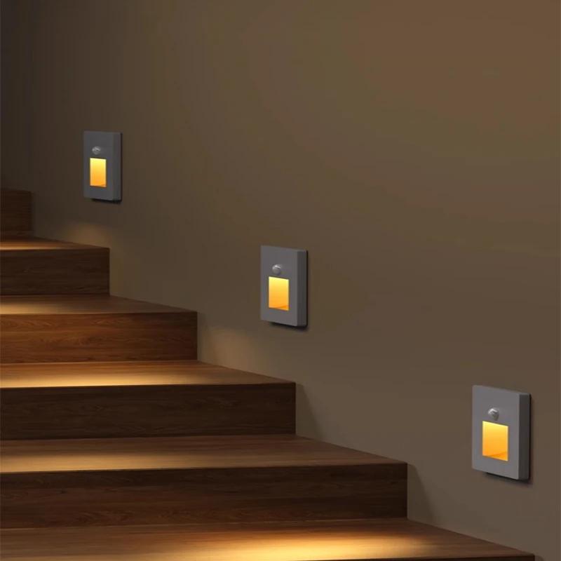 Simple LED Night Lamp Intelligent Sensing Wall Light Embedded Indoor LED Step Light for Hallway Staircase Decorative Lighting