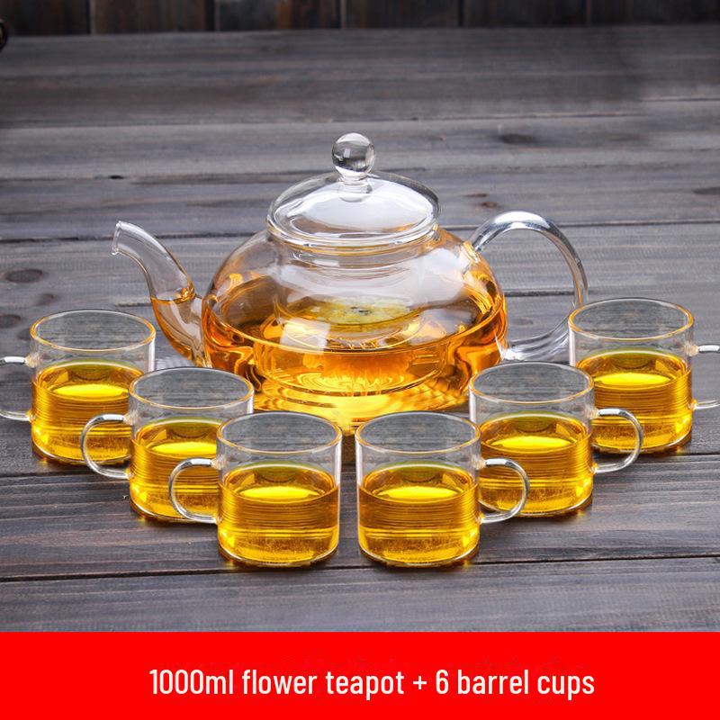 High-Temperature Resistant Glass Teapot Set with Thickened Borosilicate Teacups for Kung Fu Tea.
