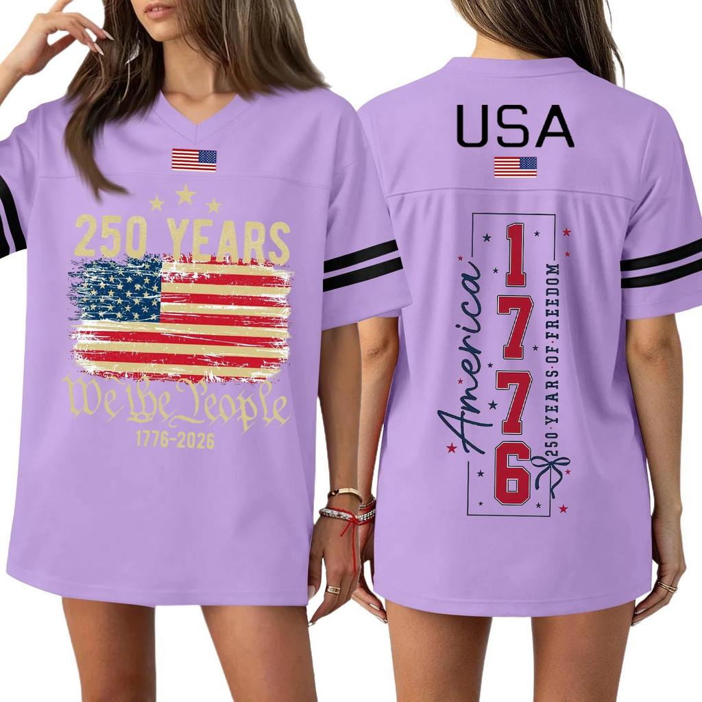Women's Casual Fashion V-Neck Sports Independence Day Print Short Sleeve Sports T-Shirt Top
