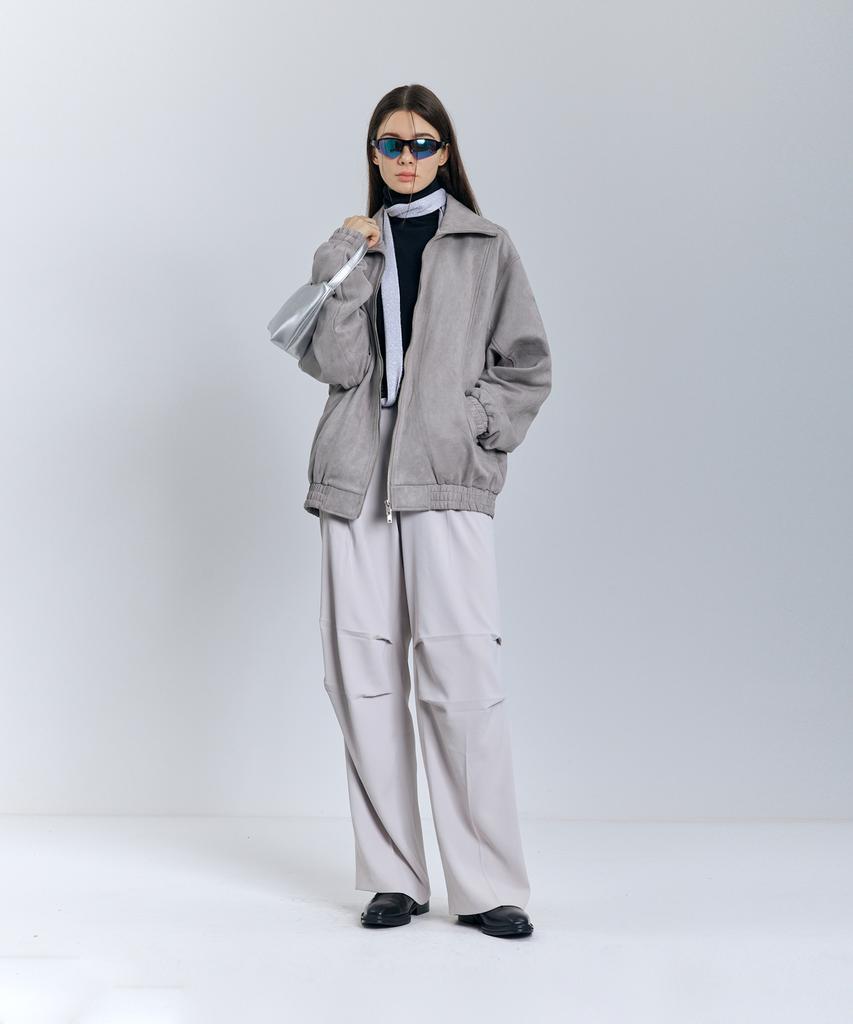 Ironyporno Whiteline 86-Iro253 Curved Bomber Suede Jacket Grey