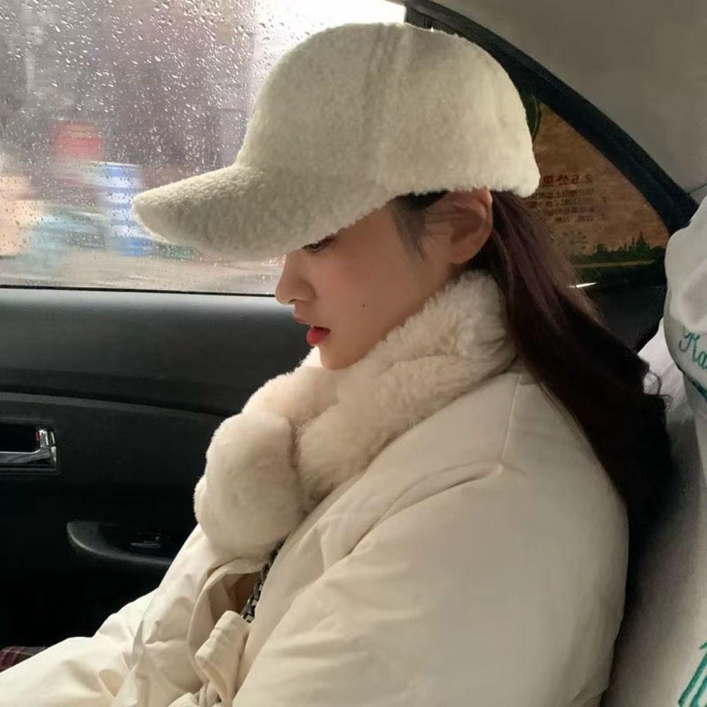 Thicken Lamb Wool Baseball Cap Velvet Winter Peaked Cap Casual Plush Snapback  Women