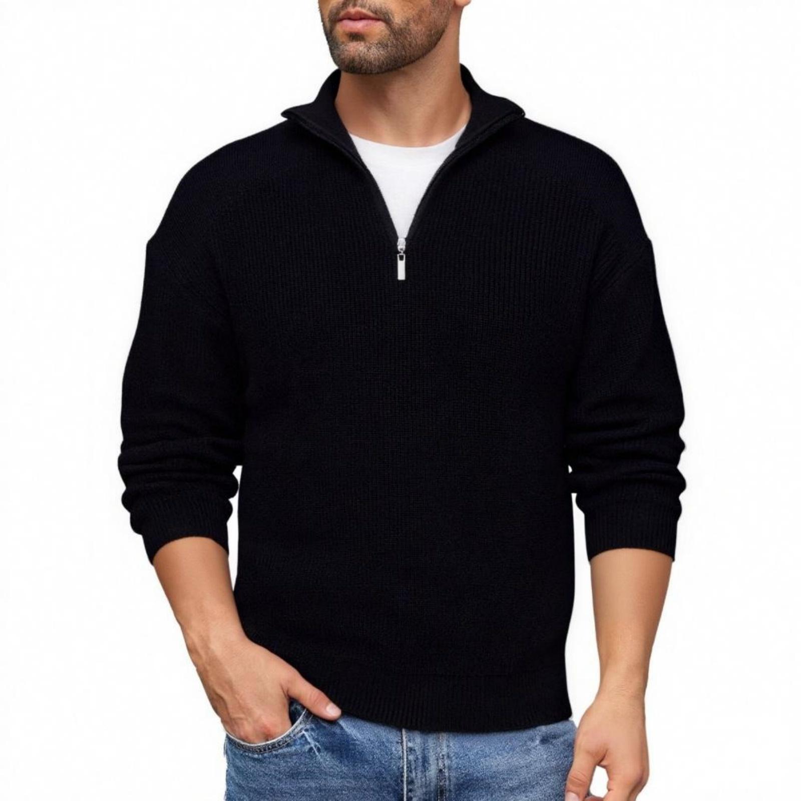 

Men s Casual Solid-color Warm And Form-fitting Base Layer, Men s Semi-zipper High-neck With A Knitted Sweaeter Inside L