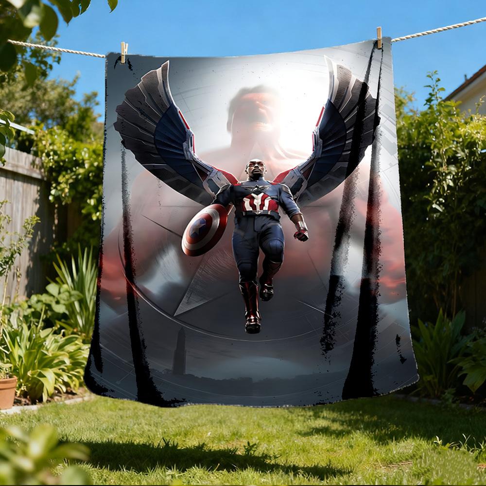 1pc Captain America Shield Outdoor Flannel Throw Blanket Soft, Cozy, Warm All Season, Machine Washable,