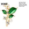 Brooch Pin, Plant Shape Lapel Pin with Green Leaf Design, Imitation Pearl Collar Rhinestone Combination Stable Buckle for Daily Commuting And