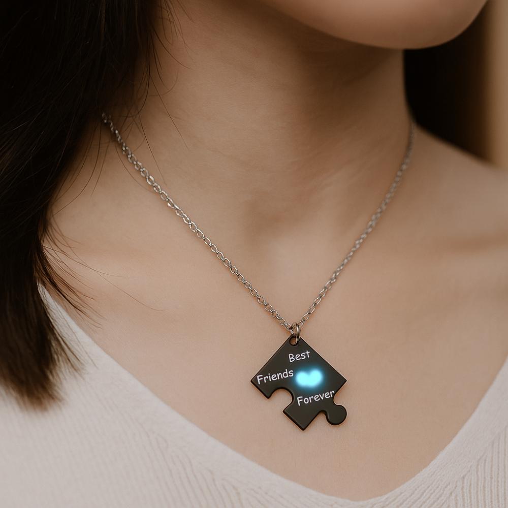 4pcs Luminous Friendship Puzzle Pendant Neck Chain Friends Forever Necklace  Birthday Gift