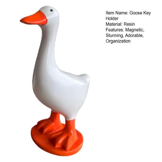 Magnetic Goose Key Holder Cute Resin Goose Figurine with Strong Magnet Beak Funny Animal Desk Ornament for Home Office Table Decor