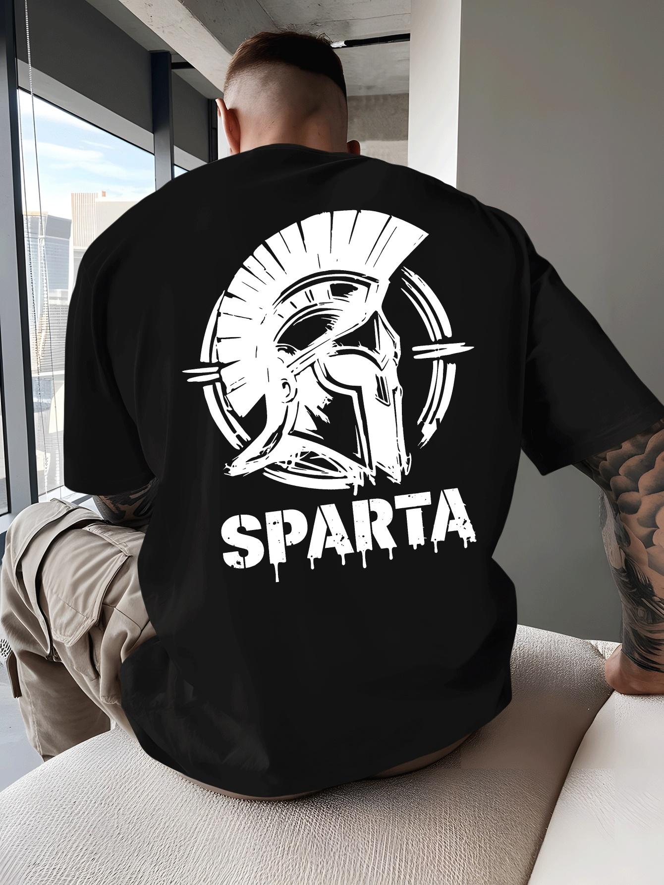 Men S Spartan Warrior Graphic T-Shirt - Features a Print of an Ancient Greek Spartan Helmet And SPARTA on The Back XS