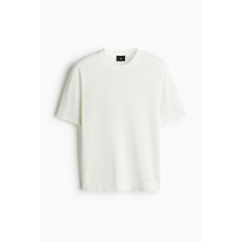 

HM Мужская одежда 2025 Лето Новое поступление Стандартный выпуск Вырез Вязаная футболка 1265991 White 175/108(L)