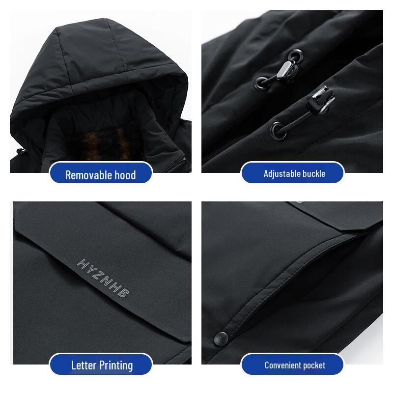 Romon Men's Fleece-Lined Detachable Hood Puffer Jacket