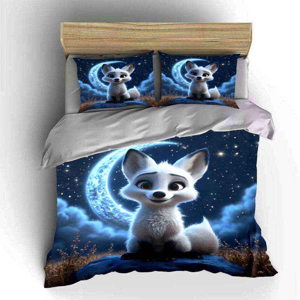 Enchanting Night Fox Set Design Exquisite Three-Piece Bedding Set Gift For Kids And Adults