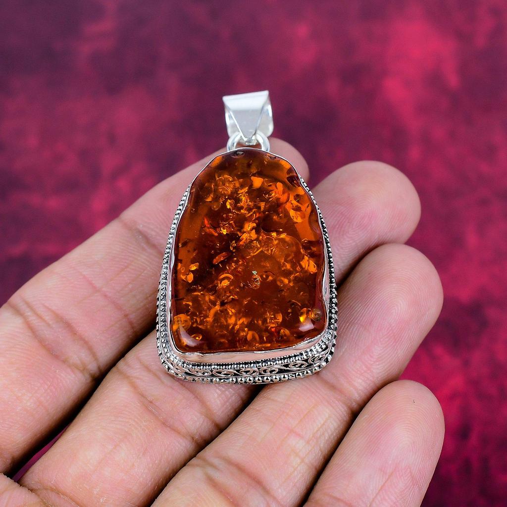 Baltic Amber Pendant, 925 Solid Sterling Silver Gemstone Jewelry, Handmade Pendant For Mother Day