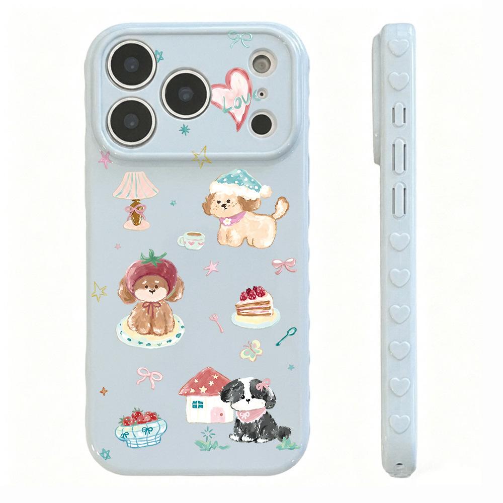 ins oil painting strawberry dog for iPhone16 apple 17 pro max mobile phone case 15 creative 14 cartoon 13 soft