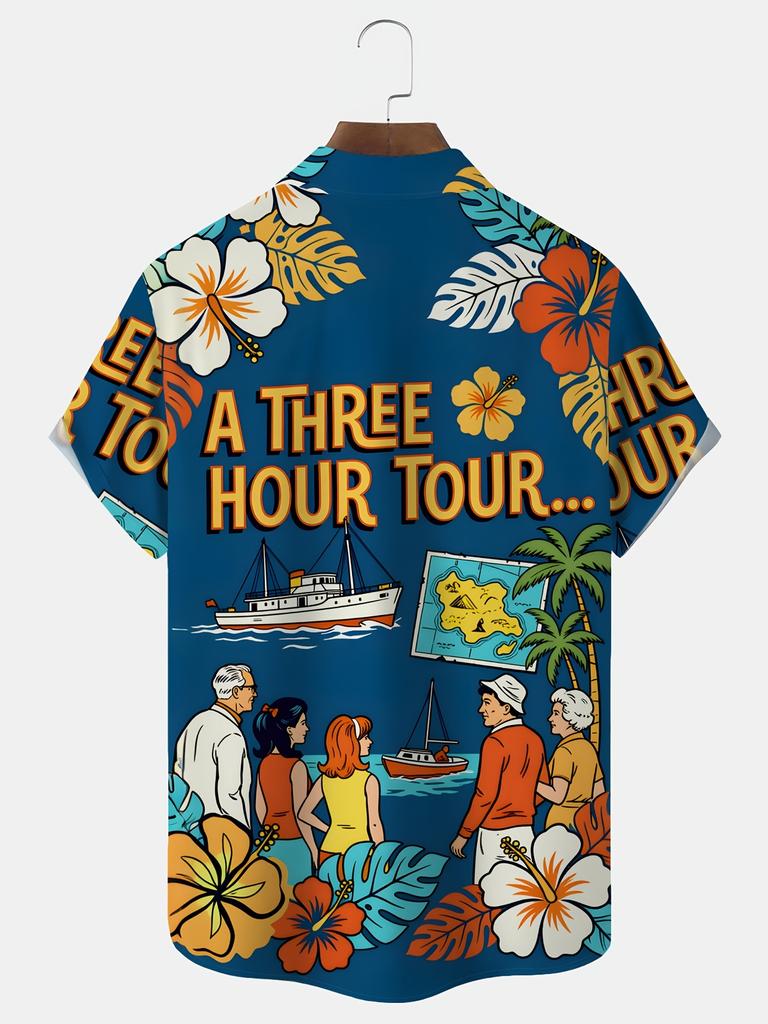 Vacation Floral Travel Print Men'S Button-Up Short Sleeve Hawaiian Shirt