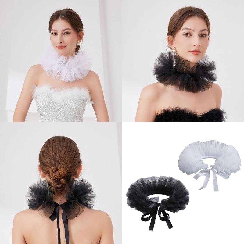 Multiuse Jabot Collar Lace Ruffled Collar for Masquerades Parties Cosplay Event Costume Neckwear Collar for Roleplaying