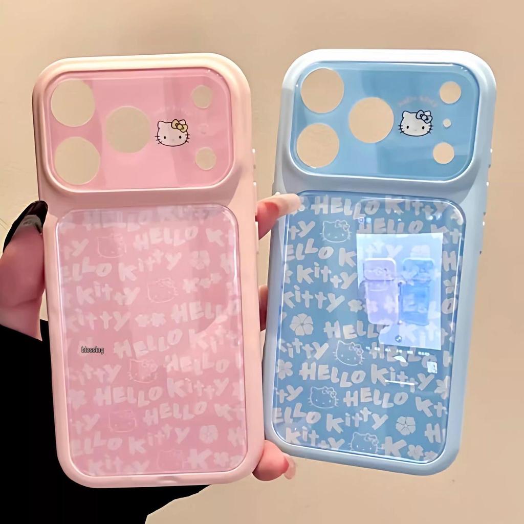 Cartoon KT Cat English Letters Phone Case for iPhone 17 Pro Max/16 Large Window Series