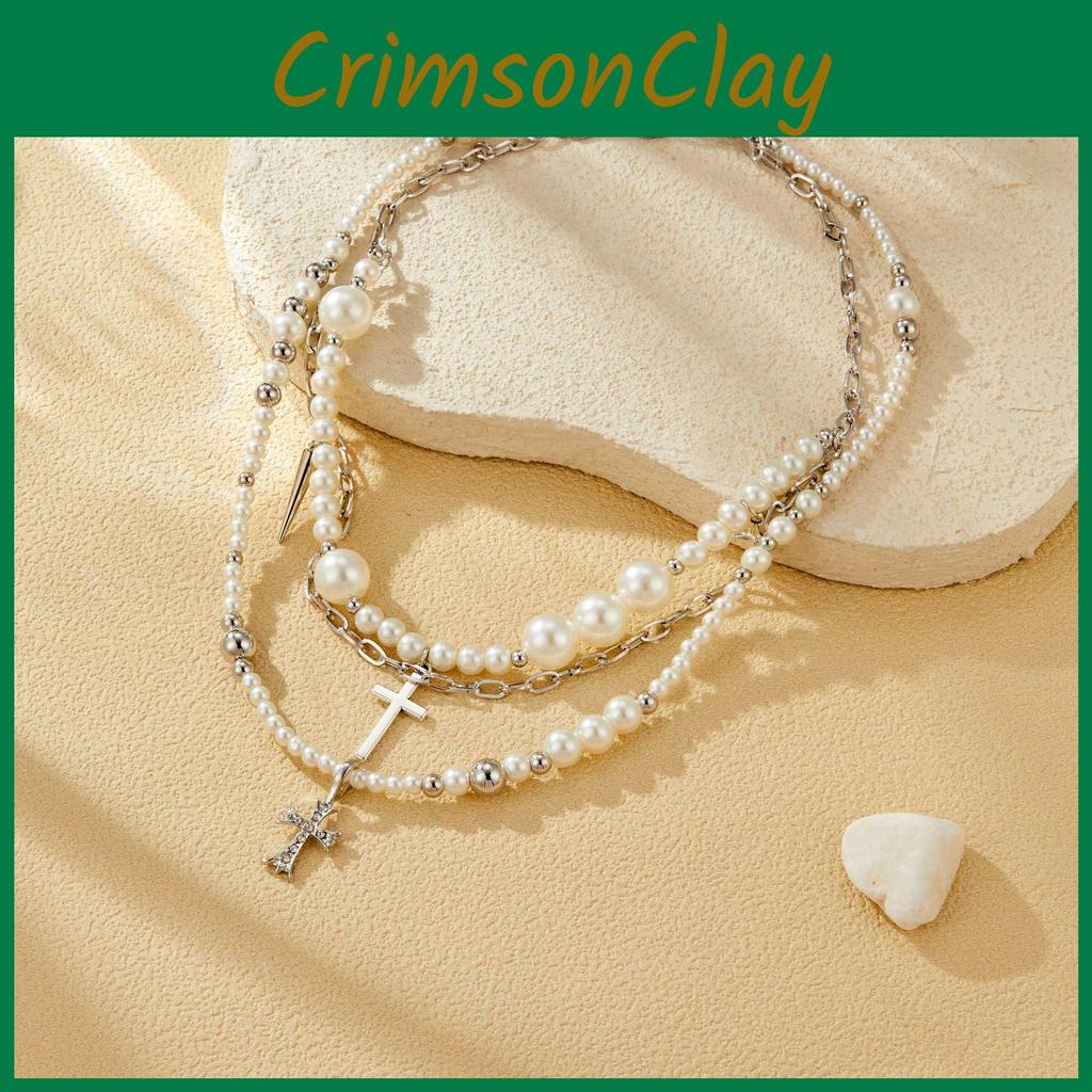 Long Cross Luxurious Pearl Necklace For Women With Touch Sophisticated