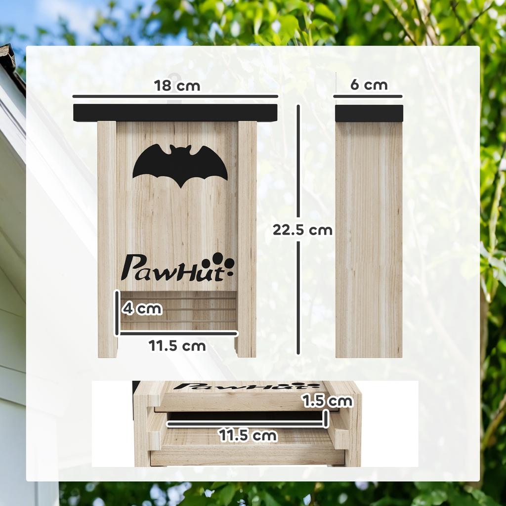 Set of 3 Fir Wood Bat Boxes, 18x6x22.5 Cm, Wood Color