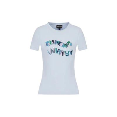 SS23 Rhinestone Logo Crew Neck Short Sleeve T-Shirt Women Tops Light-Blue 3R2T8J-2J07Z-0711