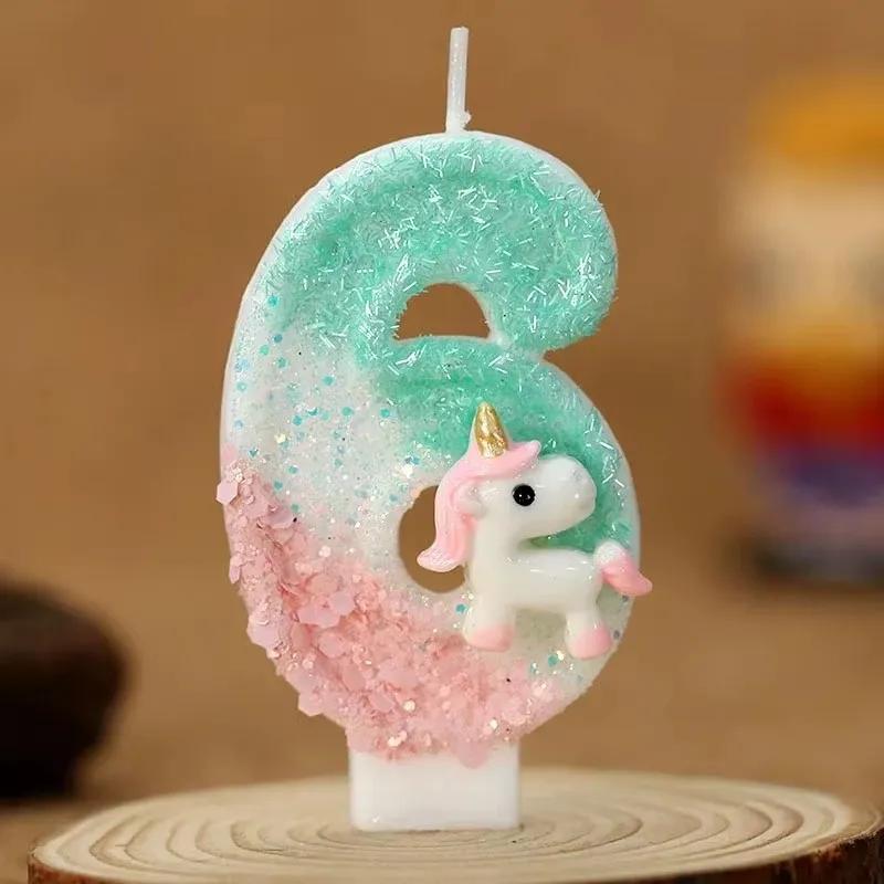 3D Number Birthday Candle Pink Glitter Unicorn Cake Decorating Party Anniversary Cake Decor for Cake Children's Birthday Candle
