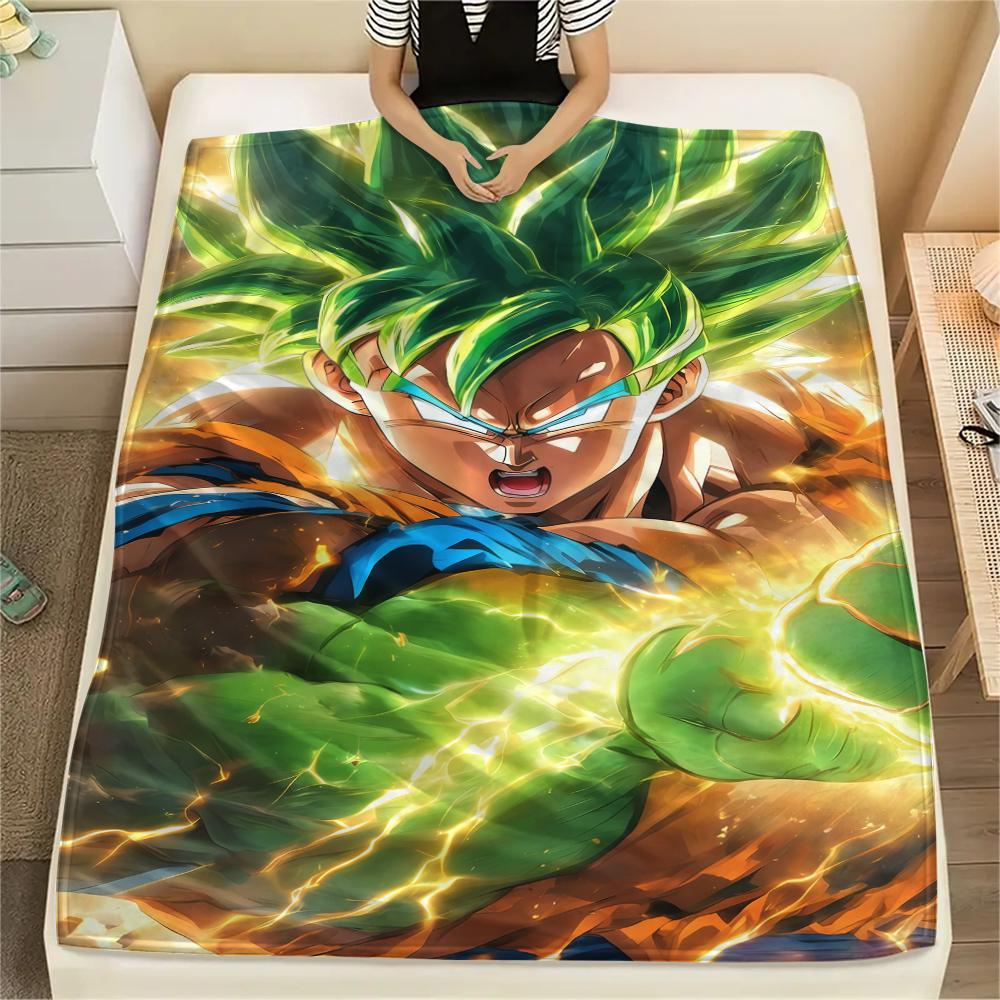 Son Goku Anime Print Flannel Blanket, Warm for Sofa Bed Chair Picnic Travel, Bedroom Decorative Throw -HE27