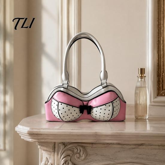 Borsa a Spalla Estetica di Nicchia a Pois a Forma di Reggiseno per Donna, Pelle PU Creativa con Compatto Spazio di Archiviazione Stratificato, Tracolla Regolabile, Moda