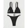 New Bikini Solid Color Triangle Cup Backless Sexy Bikini Swimsuit for Women