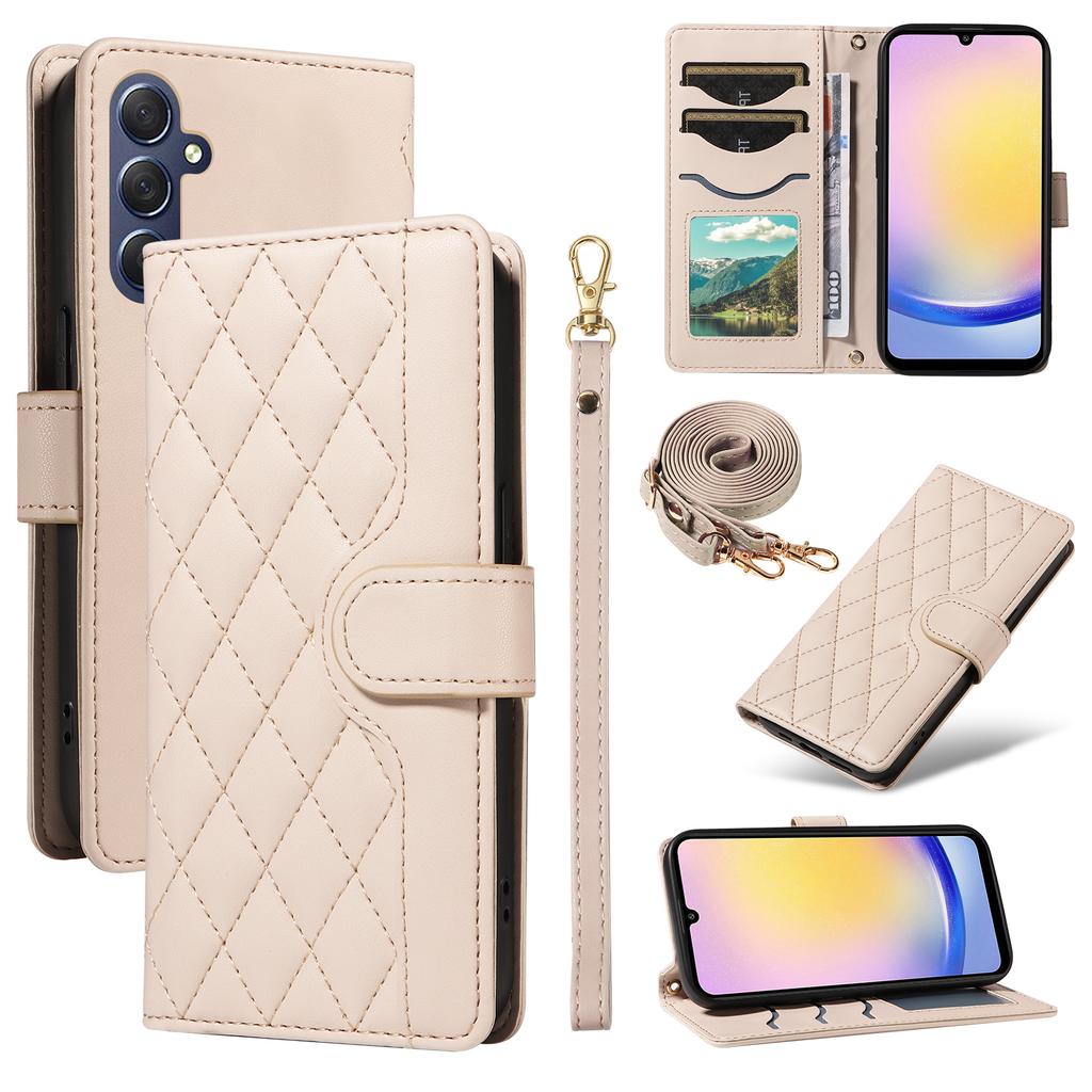 For Samsung Galaxy A25 5G (Global) (161mm) Wallet Case Rhombus Leather Phone Cover with Strap