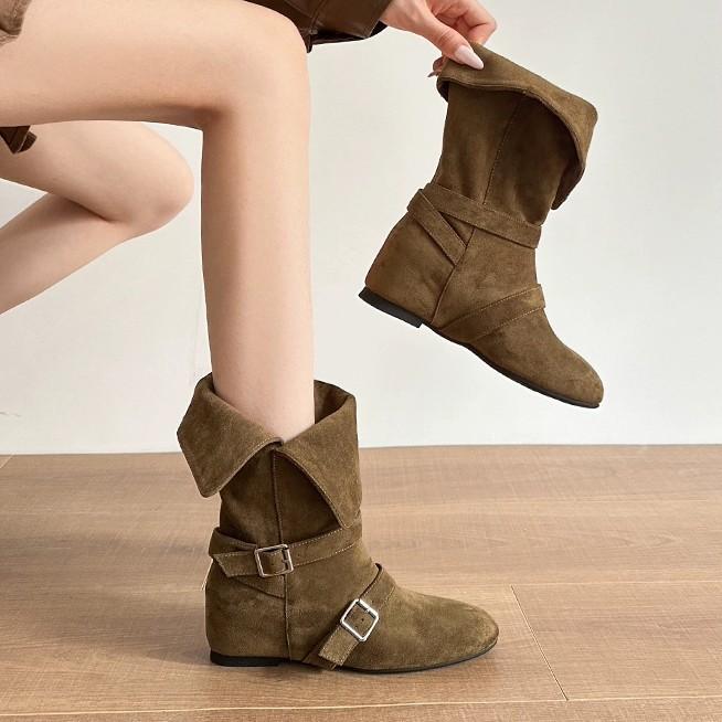 2025 season new fashion versatile Korean skinny leg boots western boots matte cowhide short boots women's cowboy boots