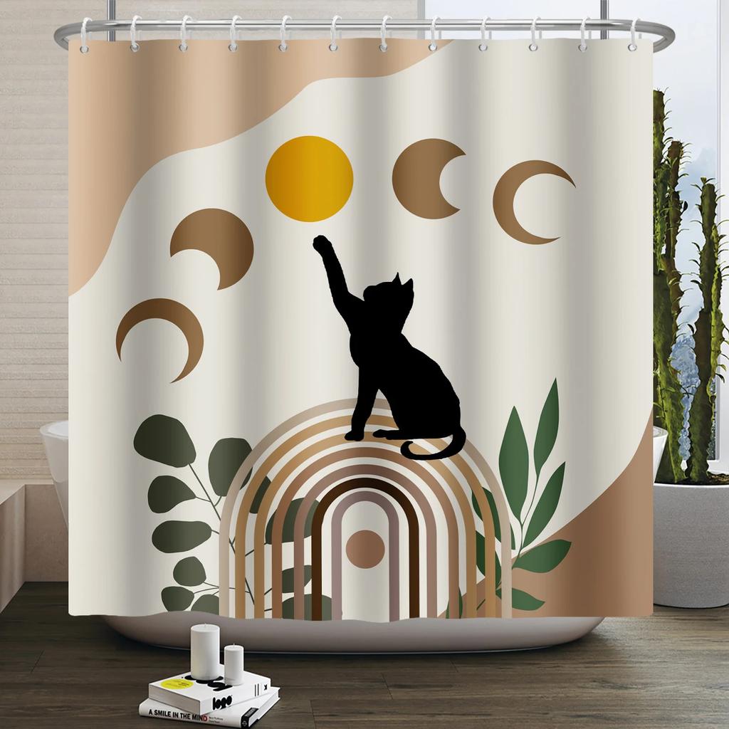 Nordic Wind Boho Shower Curtain for Bathroom Abstract Mid Century Modern Minimalist Geometric Arch Beige Bohemian Bath Curtain