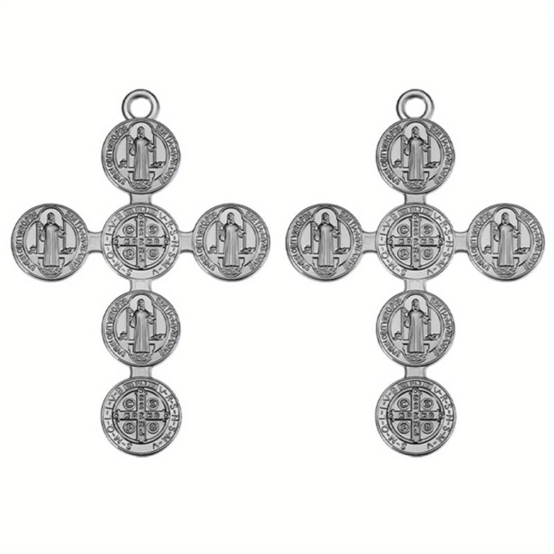 Retro Catholic St. Benedict Exorcist Cross Tag Pendant Key Chains DIY Charms for Jewelry Crafts Making.