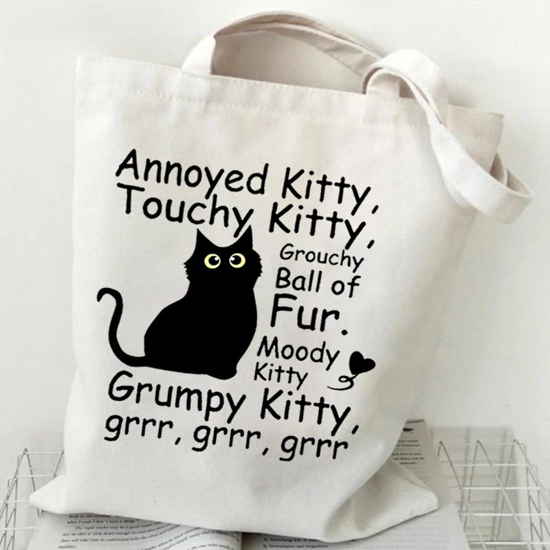 

Холщовая сумка-тоут для женщин, забавные милые сумки с принтом кошек, модная сумка с изображением мультяшных животных и котят, вместительная сумка на плечо в стиле аниме