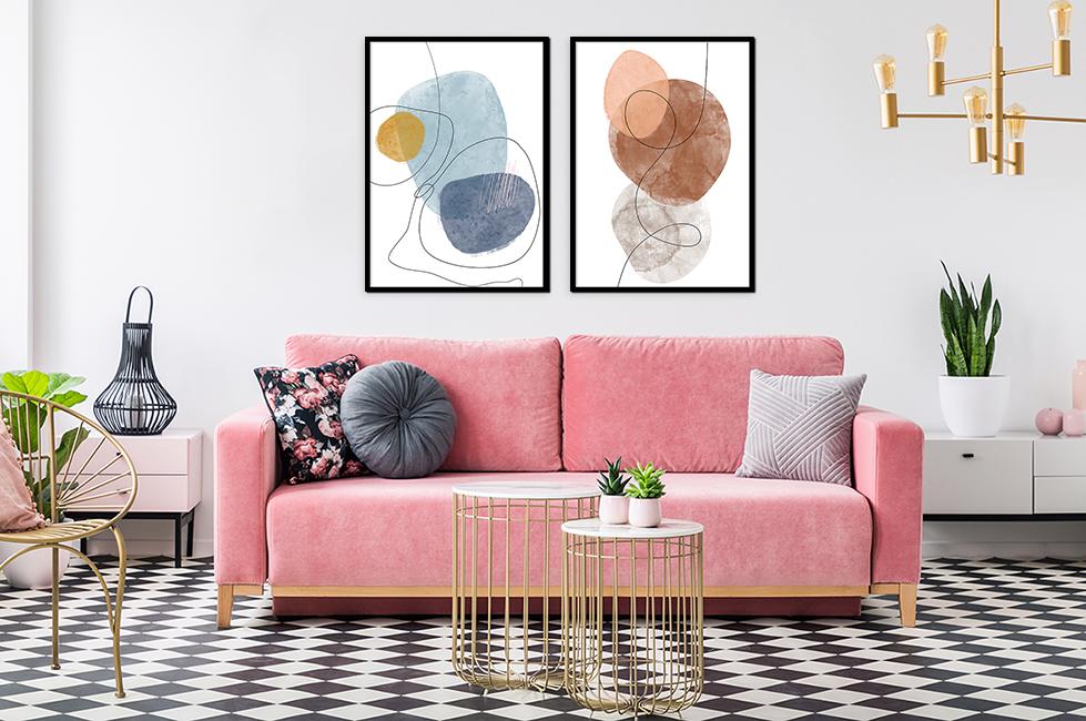 Picture Posters In a Frame 53x73cm Diptych Set of 2 Pictures Abstract Boho P2063